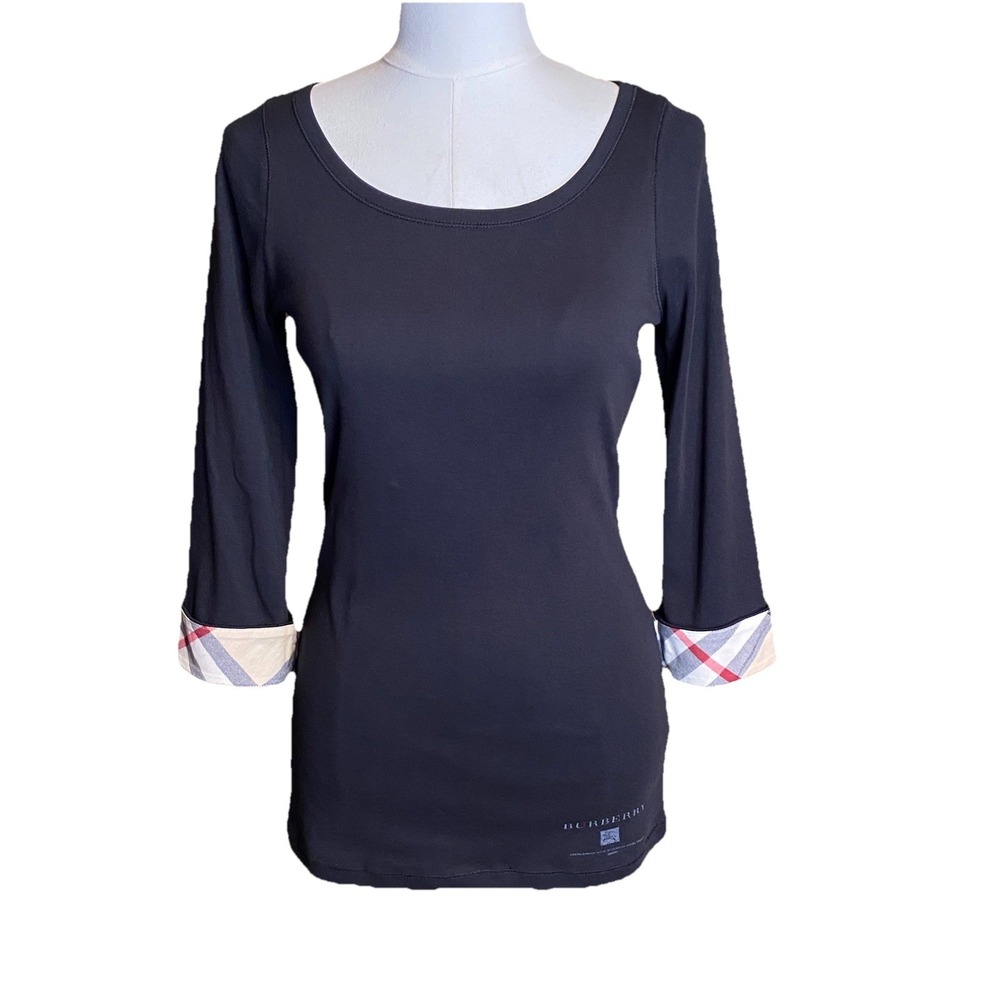 BURBERRY BRIT  Black Top  Sz. M  3/4 Sleeve Flip Cuff  Orig. $125 Fit Style